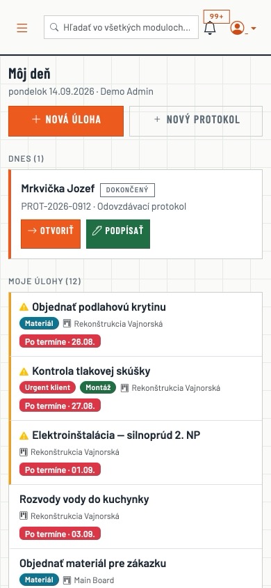 Můj den - úkoly týmu v mobilu