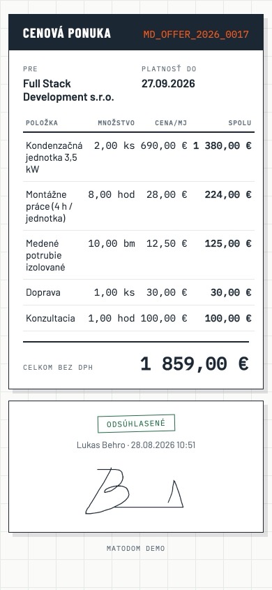 Nabídka odsouhlasená a podepsaná zákazníkem